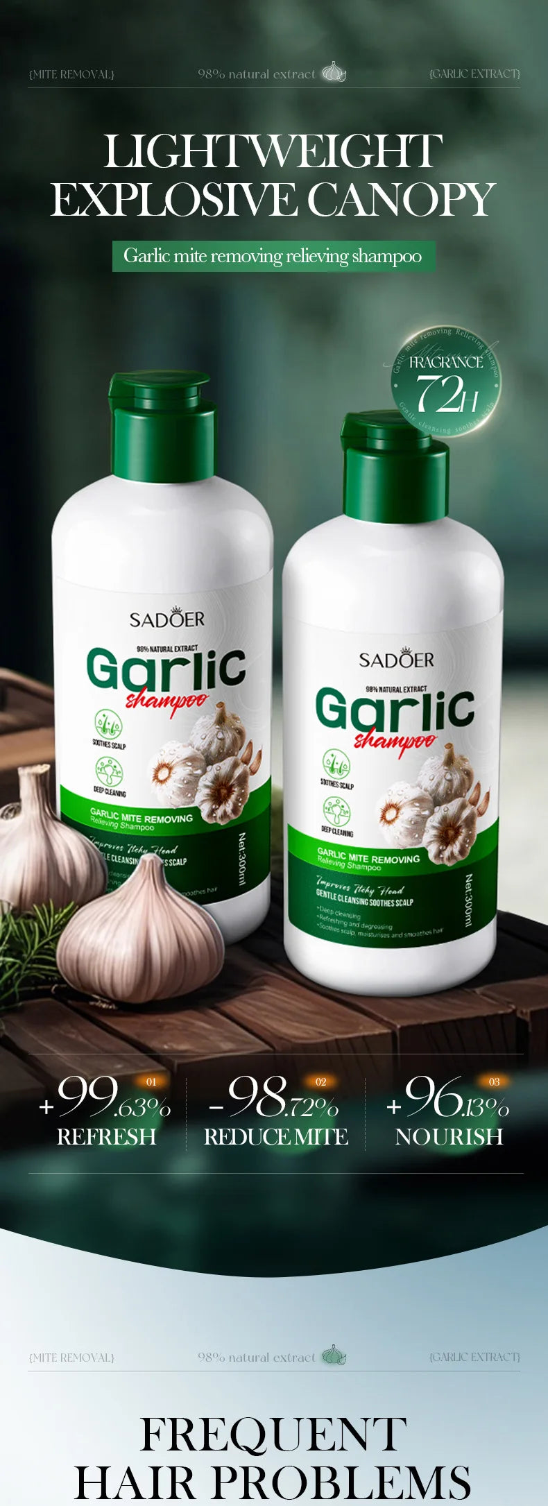 Garlic Anti-Mite Shampoo - Deep cleansing scalp care, specially designed for dandruff and itchy scalps.